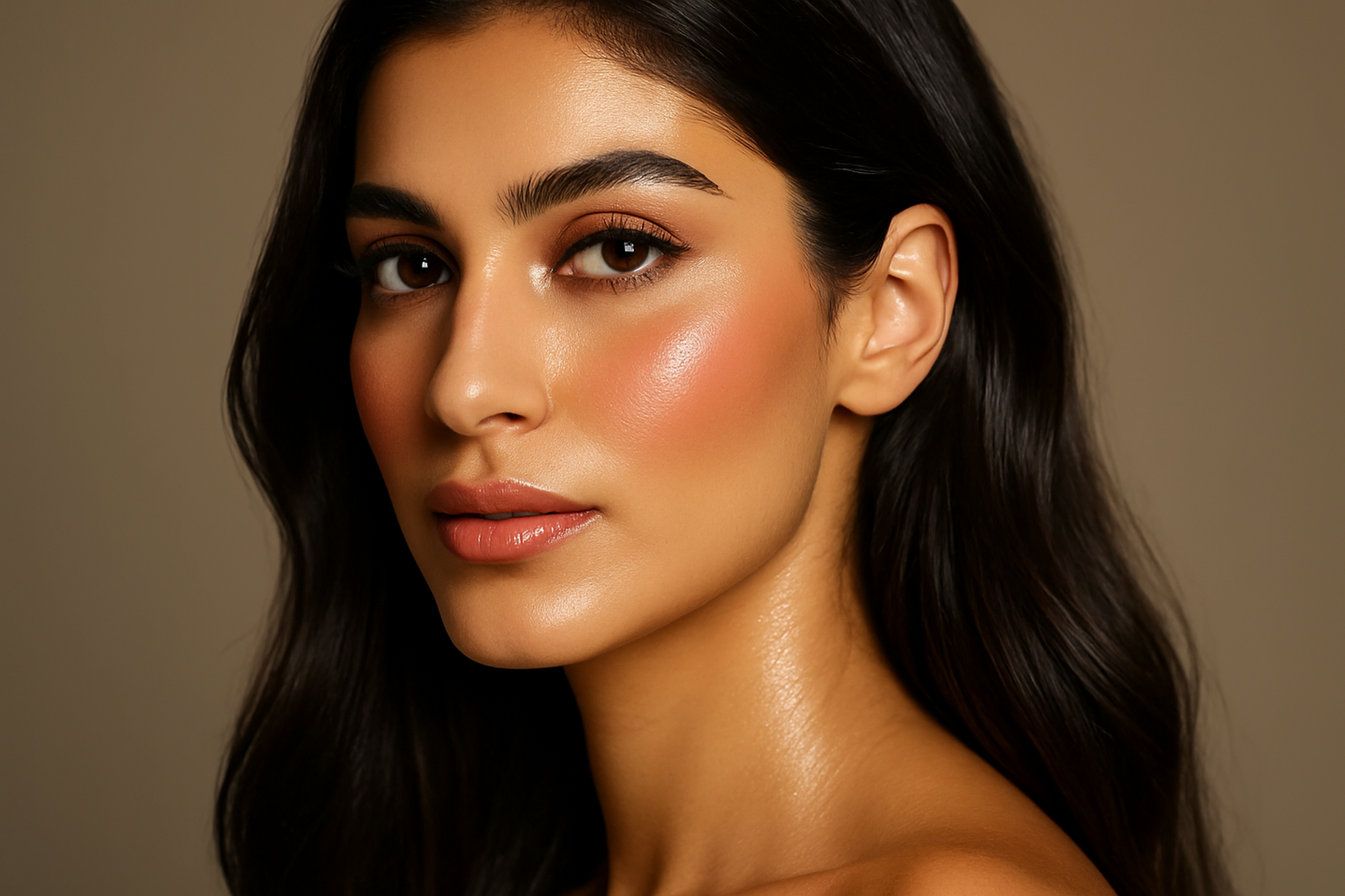 lebanese super model with glowy blush on skin, DewDrop Blush Stick