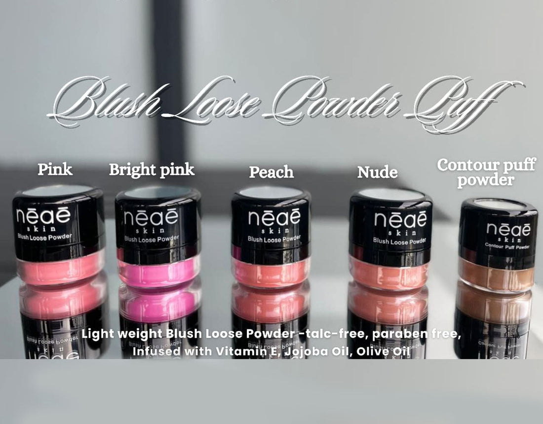 Blush Loose Powder With Puff. 5 Stunning Shades, Talc-Free & Paraben-Free