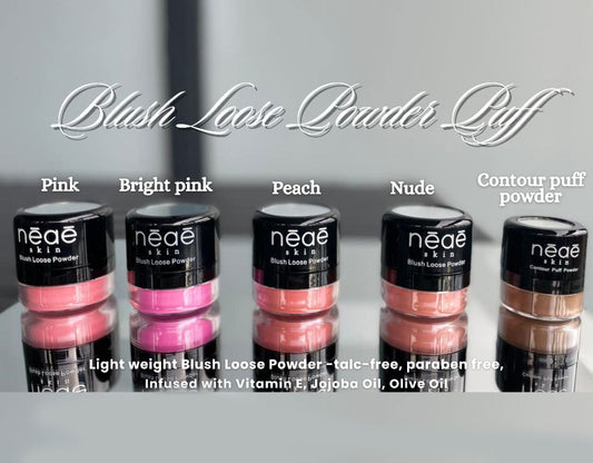 Blush Loose Powder With Puff. 5 Stunning Shades, Talc-Free & Paraben-Free