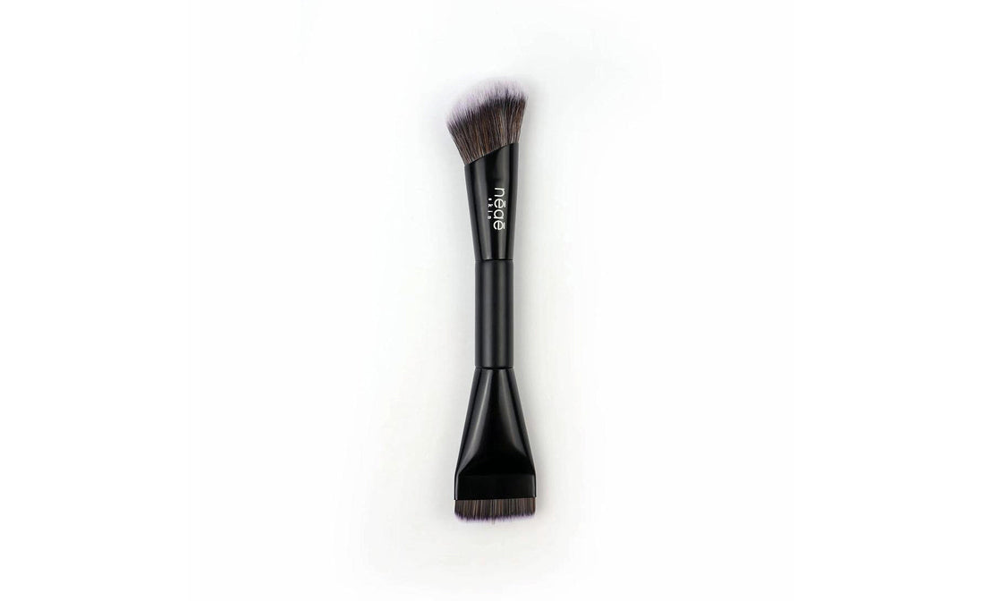 Dual Foundation Brush — Handmade. Vegan Synthetic Hair + Wooden Handle. Liquid & Cream Foundation. Flawless Finish.
