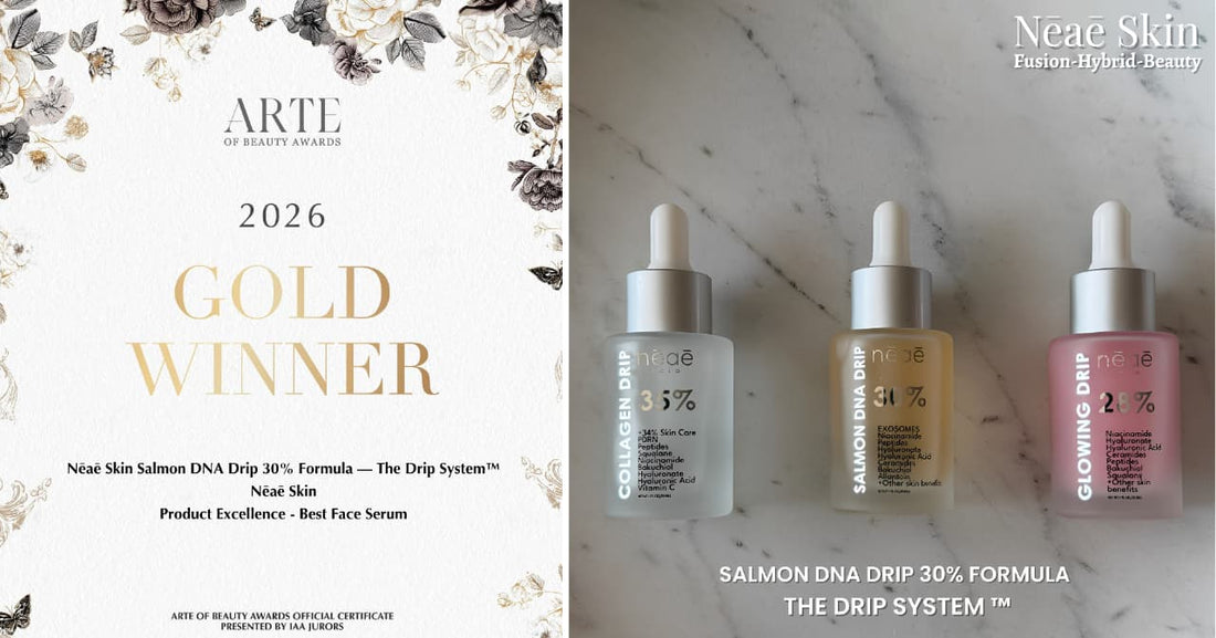 Nēaē Skin Wins Gold at the 2026 Arte of Beauty Awards — Gold Winner Product Excellence – Best Face Serum Salmon DNA Drip 30% Formula