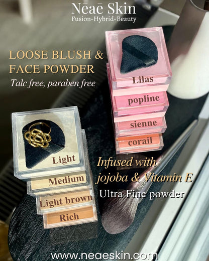Loose Blush Powder • Talc-Free • Paraben-Free • Hybrid Formula • Boron Nitride • Jojoba • Vitamin E