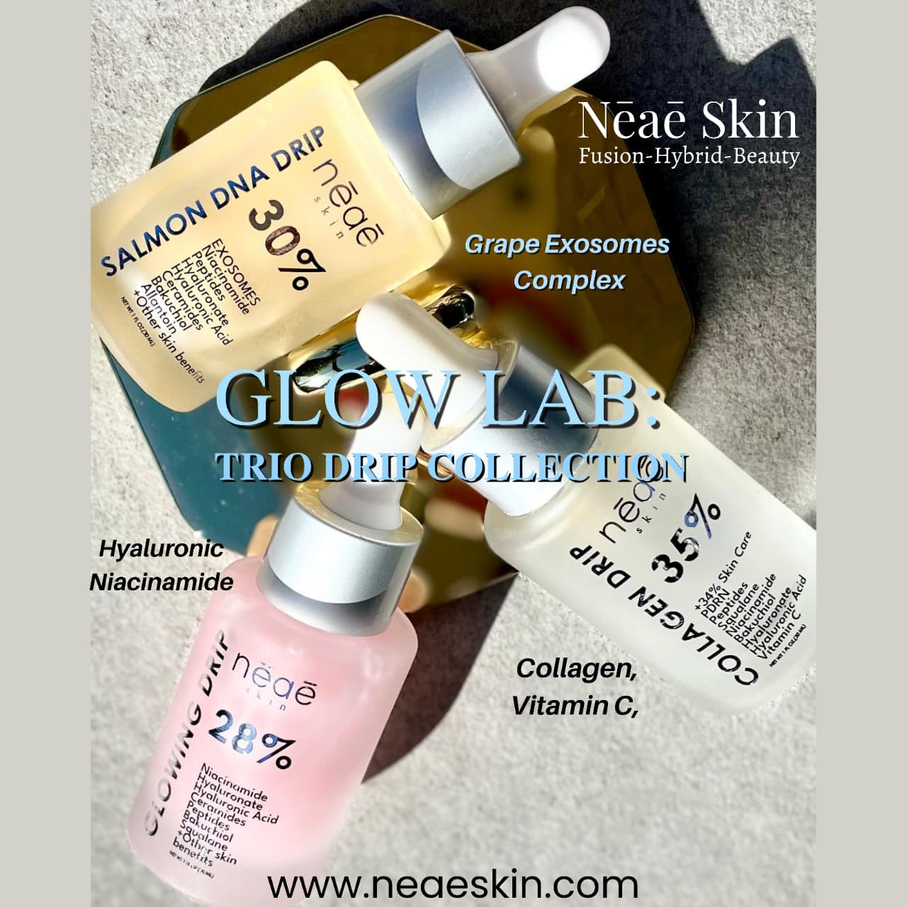 Neae Skin Glowing Drip 28% Serum – Niacinamide, Bakuchiol & Copper Peptides brightening serum for radiant, even-toned skin

Neae Skin Collagen Drip 35% – PDRN, Bakuchiol, Copper Peptides & Niacinamide premium face serum