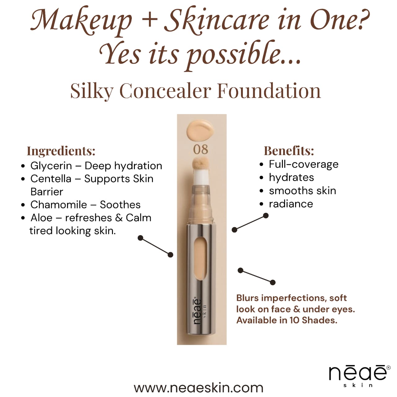 Silky Hybrid Concealer – Glycerin, Centella, Chamomile & Aloe | 10 Shades