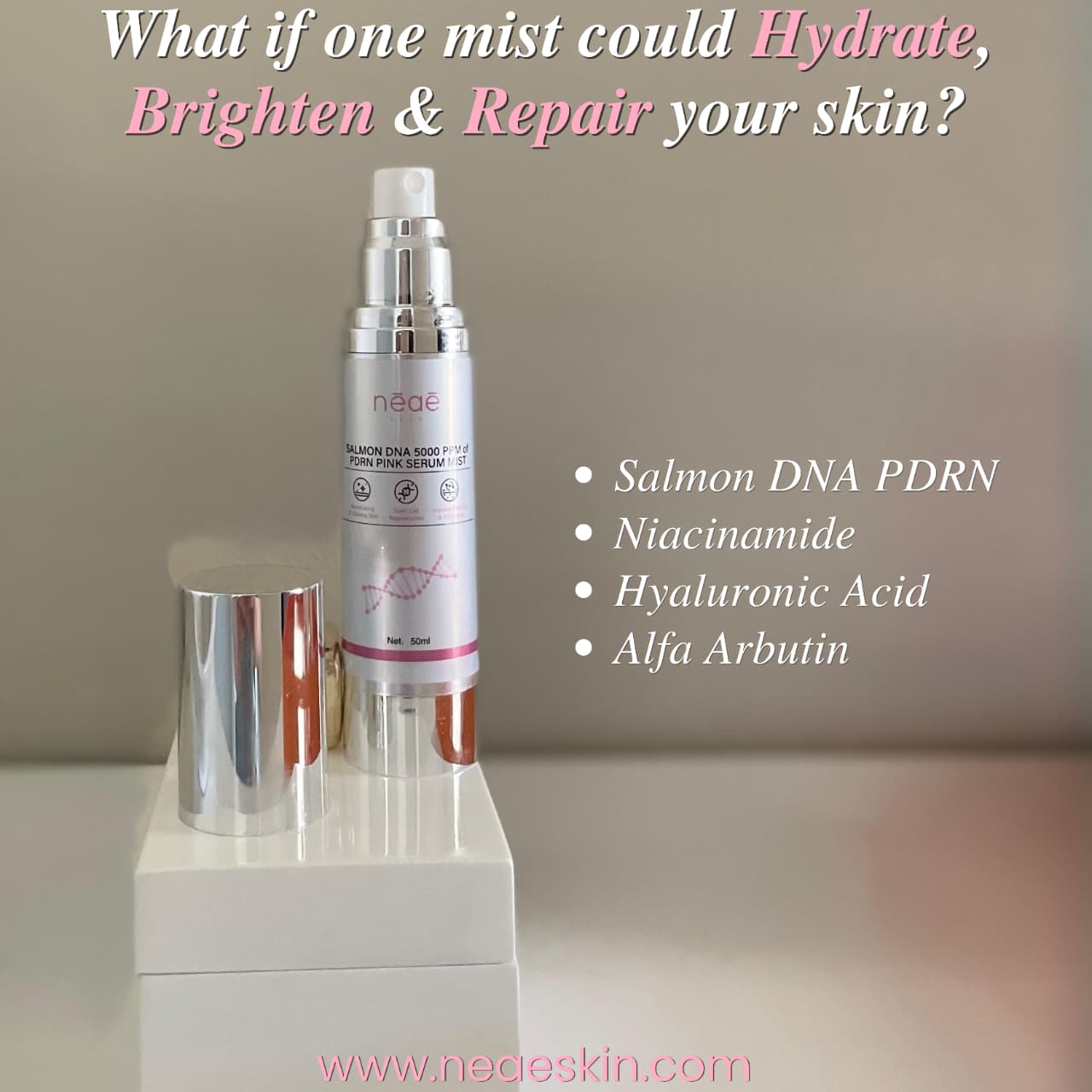 Salmon PDRN Mist • Niacinamide • Hyaluronic Acid • Alpha Arbutin