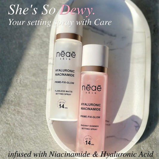 Dewy Glow Setting Spray • Hyaluronic Acid • Niacinamide (Hydration & Glow)

Flawless Matte Setting Spray • Hyaluronic Acid • Niacinamide (Sets Makeup)

Radiant Shimmer Setting Spray • Hyaluronic Acid • Niacinamide (Hydration & Shimmer)