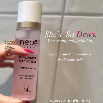 Dewy Glow Setting Spray • Hyaluronic Acid • Niacinamide (Hydration & Glow)

Flawless Matte Setting Spray • Hyaluronic Acid • Niacinamide (Sets Makeup)

Radiant Shimmer Setting Spray • Hyaluronic Acid • Niacinamide (Hydration & Shimmer)