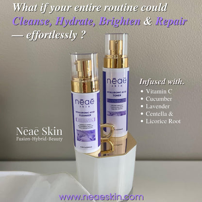 Hyaluronic Acid Toner • Centella • Licorice Root • Hydrating & Brightening

Hyaluronic Acid Cleanser • Vitamin C • Panthenol • Cucumber • Lavender • Gentle Hydrating Face Wash