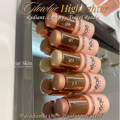 Glowbie Highlighter Stick • Hybrid Formula • Hyaluronic Acid • Macadamia Oil • Meadowfoam Oil • 5 Shades