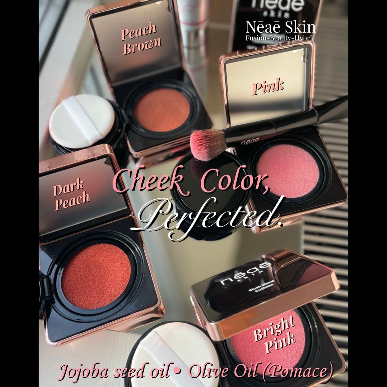 Blush Blend Cushion • Hybrid Formula • Jojoba Oil • Olive Pomace Oil • 4 Shades