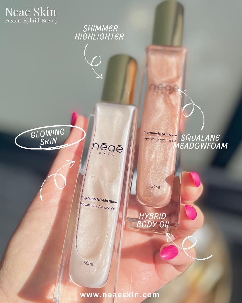 Supermodel Skin Glow • Squalane • Meadowfoam • Hybrid Body Oil • Shimmer Highlighter