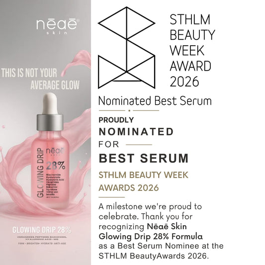 Nēaē Skin Glowing Drip 28% Formula Nominated For Best Serum STHLM Beauty Week Award 2026