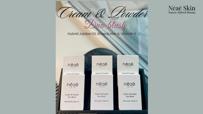 Cream & Powder Duo Blush • Hybrid Formula • Jojoba Oil • Shea Butter • Vitamin E • 6 Shades