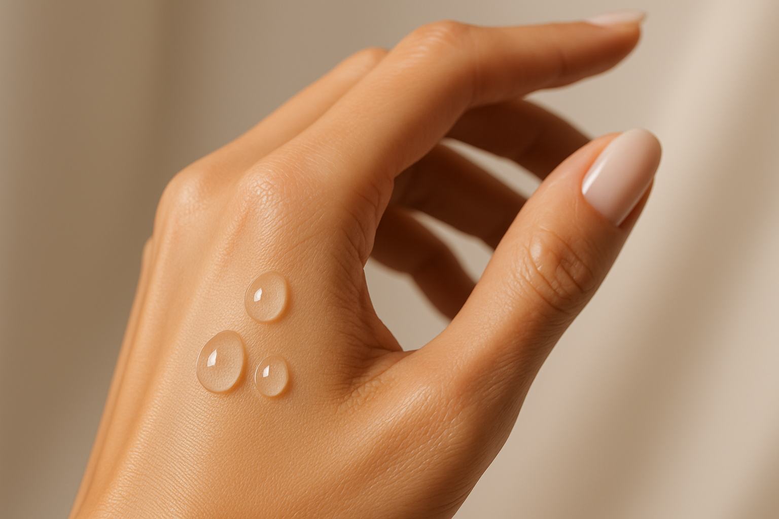 few light see thru serm drops on super model hand