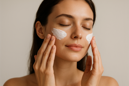 model using cleansing cream in face, 