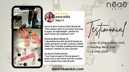 DewDrop Blush Stick – Hybrid Vitamin E & Macadamia Oil | 6 Shades